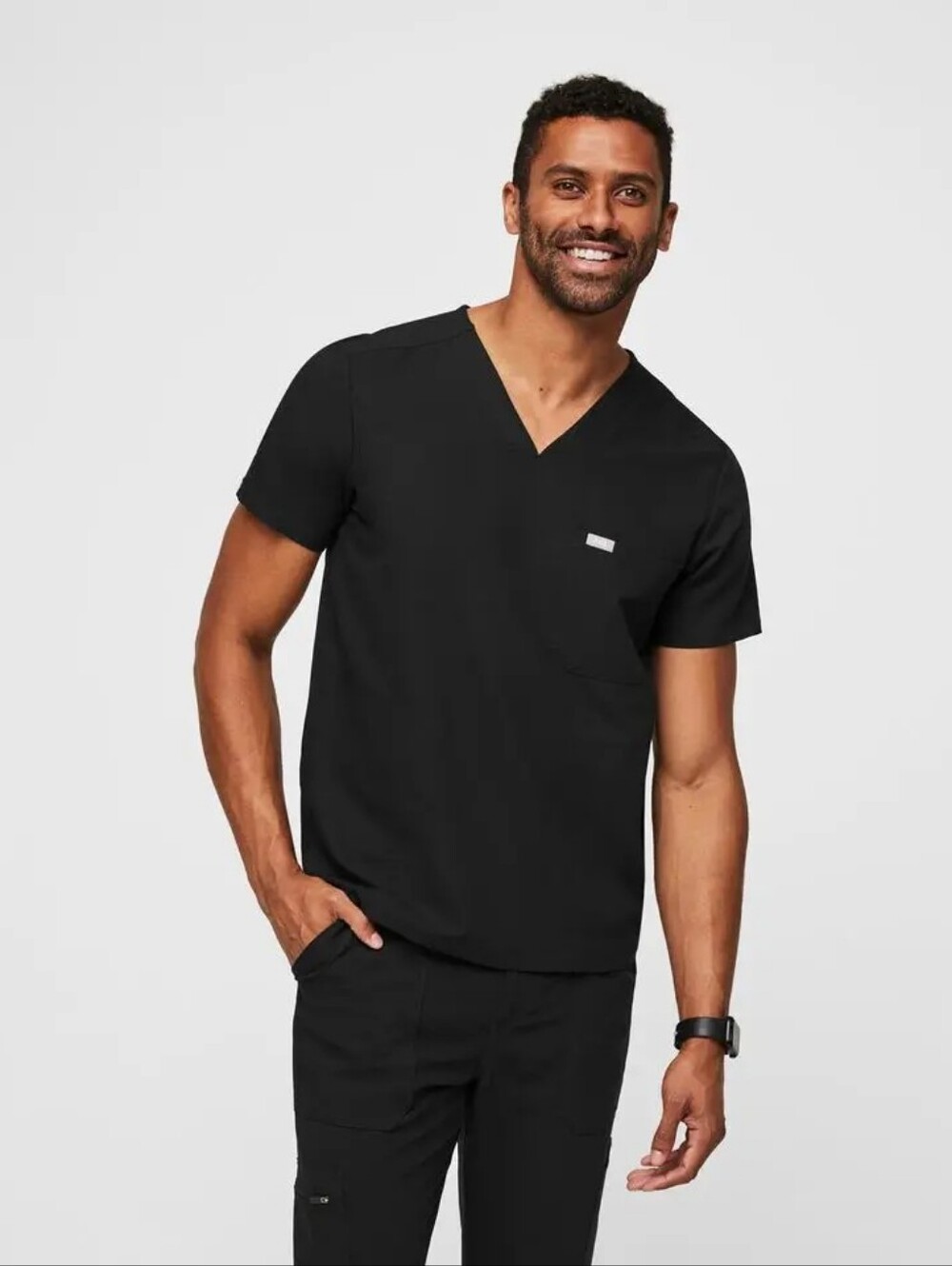 FIGS Chisec 3-Pocket Scrub Top Men's XS Black FIONx Stretch Medical Workwear